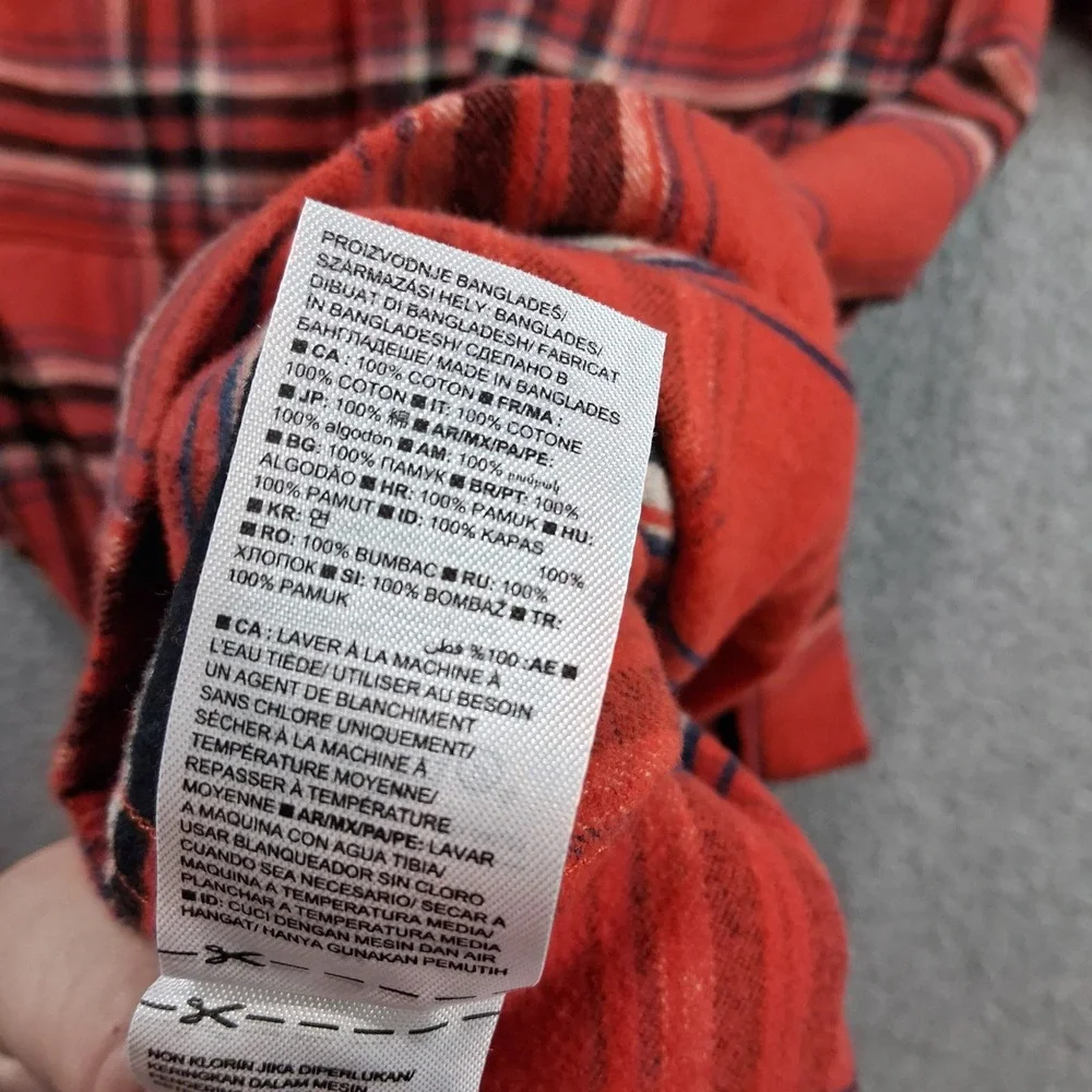 Banana Republic Flannel Shirt Jacket Mens M Red Plaid Flap Pocket Big Button